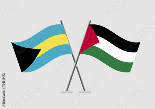 Bahamas and Palestine vector flags drawn in classic emblem form