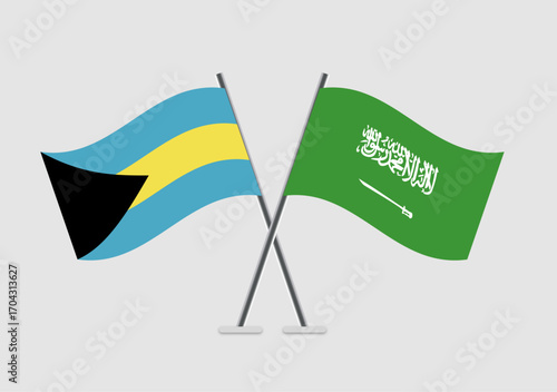 Bahamas and Saudi Arabia vector flags paired in concept of agreement