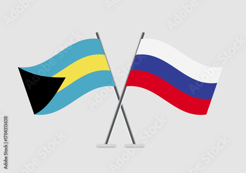 Bahamas and Russia vector flags shown in treaty-style illustration
