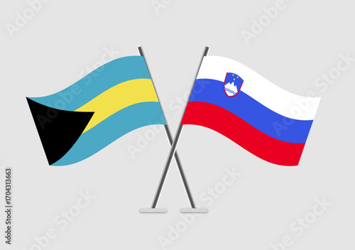 Bahamas and Slovenia vector flags used in graphic symbolism