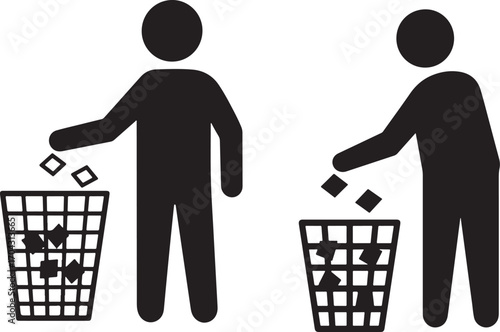 Two figures throwing trash into bins silhouette