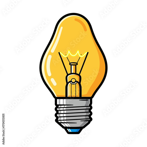 Vector illustration of yellow light bulb with glowing filament