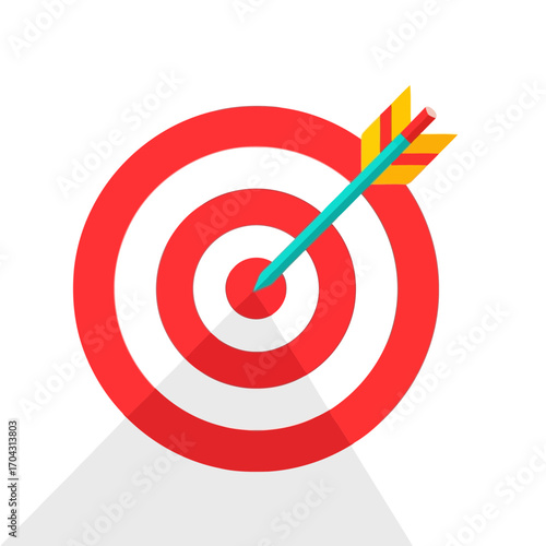 Vector illustration of arrow hitting the bullseye on a target