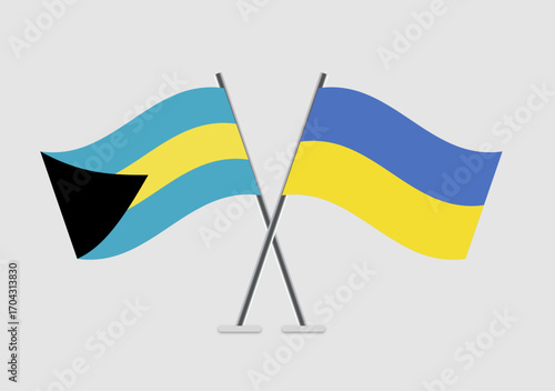 Bahamas and Ukraine vector flags illustration representing alliance