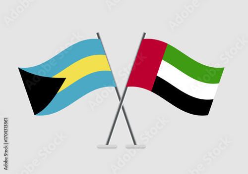 Bahamas and United Arab Emirates vector flags illustration with unity tone