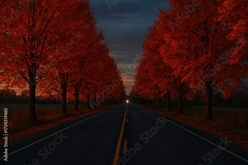 Road Through Red Autumn Trees