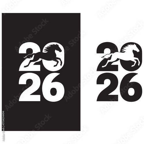 Year of the horse 2026 graphic with stylized horse and numbers