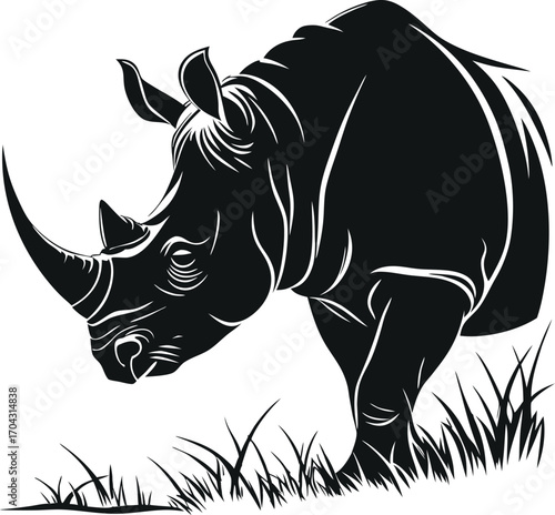 Rhino in the Grass – Vector Art