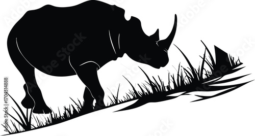 Rhinoceros Silhouette on Grassy Hill