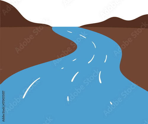 River flowing through brown hills natural landscape illustration in blue and brown colors vector design 