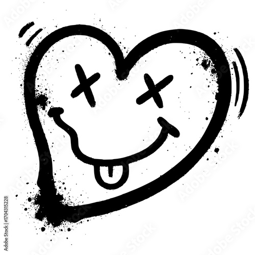 Distressed heart graffiti art with playful deadpan expression for edgy urban design accents