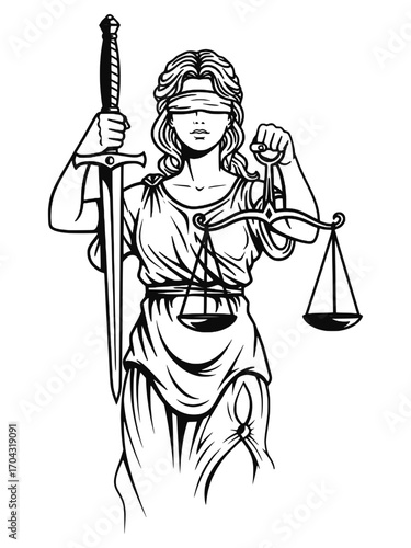 Lady Justice holding scales and sword, a symbol of law and order