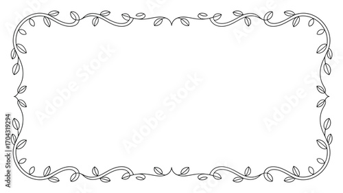 Rectangle frame with a floral border of leaves and vines in a simple black and white illustration