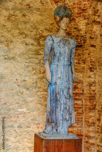Statue of woman in blue dress , Medici fortress, Arezzo, Tuscany, Italy 