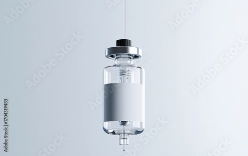 IV fluid bottle with label and tubing port illustrated in medical detail isolated on transparent background PNG
