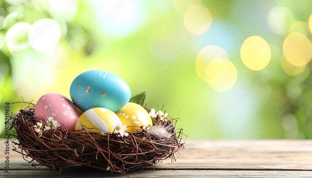 Obraz premium Colorful Easter eggs in a nest