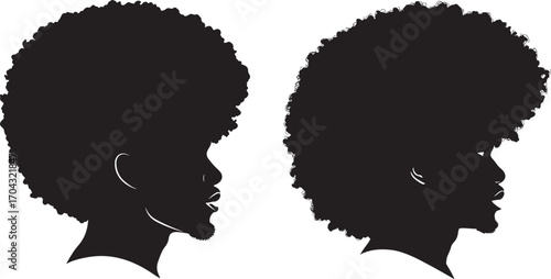 Two profiles of afro hairstyle silhouette