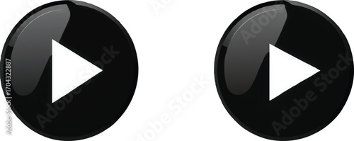 Two glossy black play buttons with white triangles on a white background play icon video