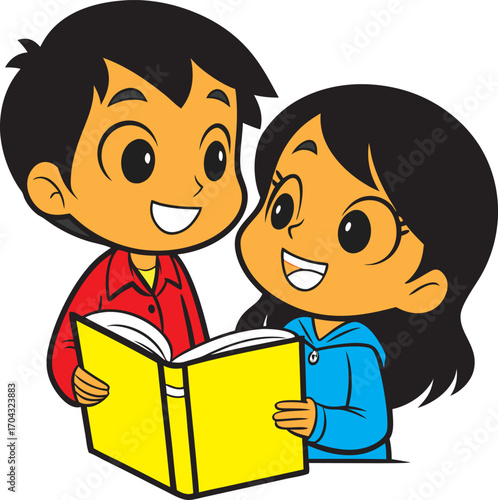 children reading a book