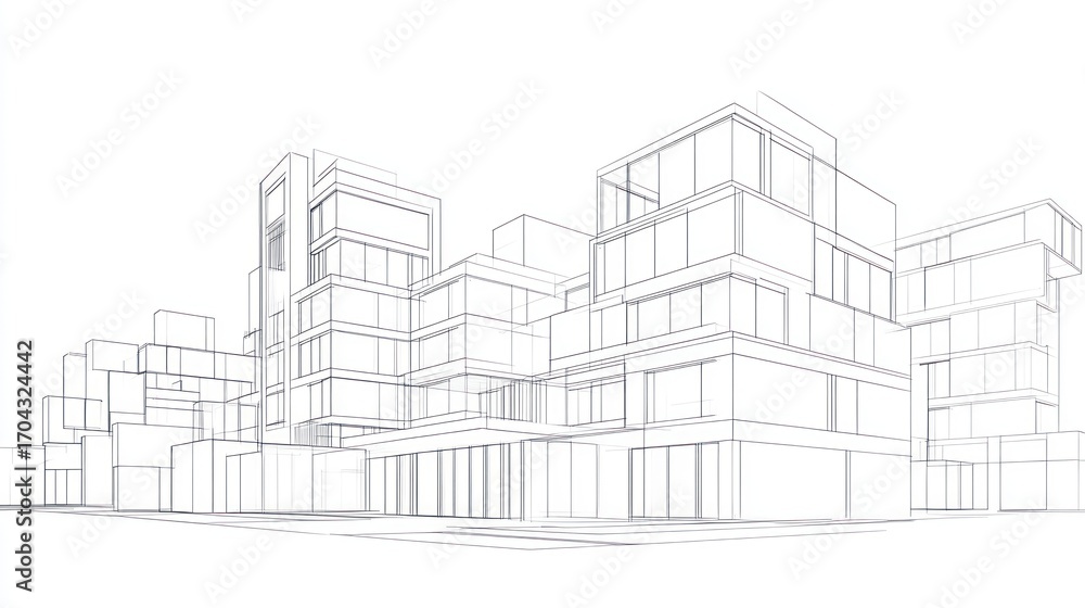 Obraz premium Modern building architecture line drawing