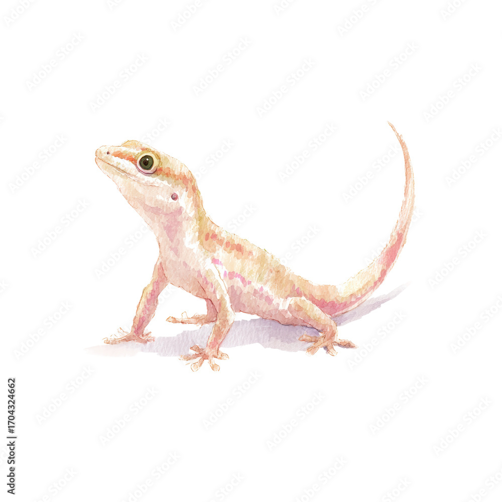 Fototapeta premium Colorful watercolor lizard illustration on black background, cut out