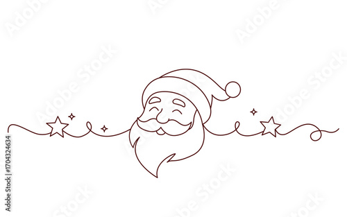 One continuous line drawing of Christmas with Santa Claus face. Happy Saint Nicholas face in linear continuous style. Elegant logo for Christmas greeting cards. Vector illustration