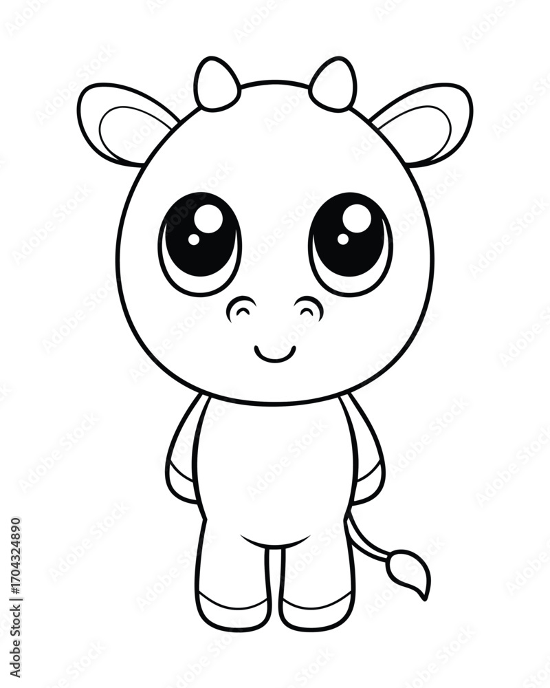 Fototapeta premium Cute cartoon calf with big eyes animal drawing