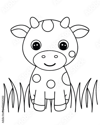 Cute cartoon cow with spots in grass calf illustration