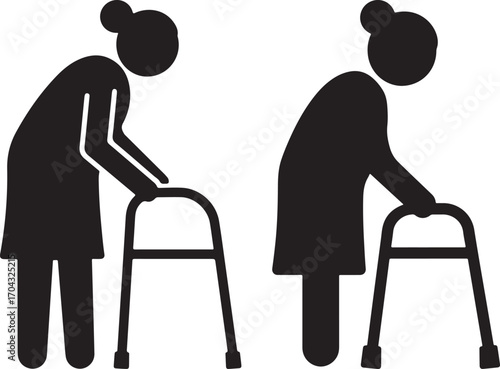 Elderly women with walkers silhouette