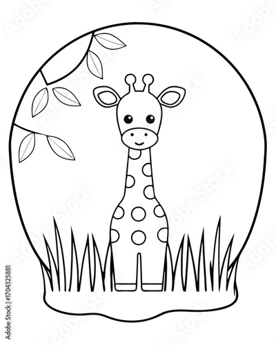 Cute giraffe in grassy enclosure animal cartoon