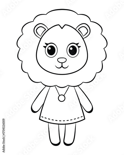 Cute lion cub wearing a dress anthropomorphic cartoon