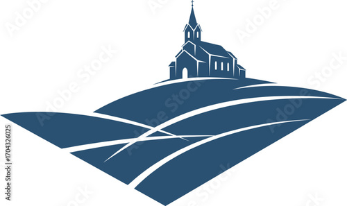 Hilltop Church Silhouette Vector Art