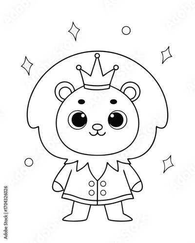 Cute lion king with crown and suit cartoon