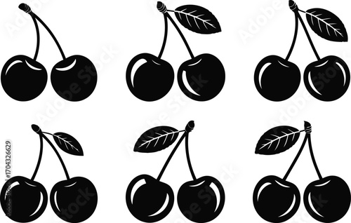 A Delicious Depiction of Paired Cherries An Artistic Grouping of Fresh Fruits Symbolizing Summer Sweetness and Simple Joy Perfect for T Shirt Design