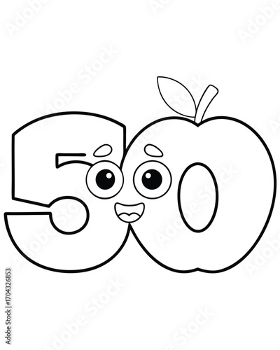 Happy apple number fifty character cartoon