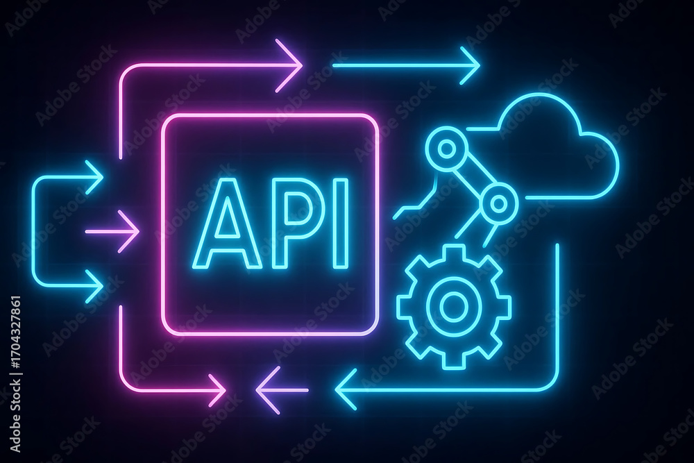 Fototapeta premium API Automation and Integration Solutions Showcasing Seamless Application Connectivity, Workflow Optimization, Secure Data Exchange, Cloud-Native Development, and Scalable Infrastructure
