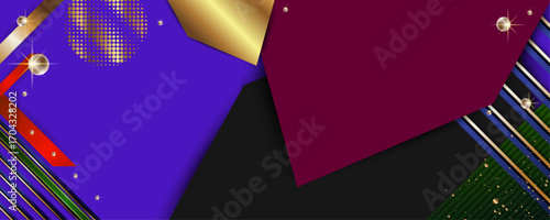 Abstract gold background luxury dark purple noble color plum eggplant and golden line template premium vector