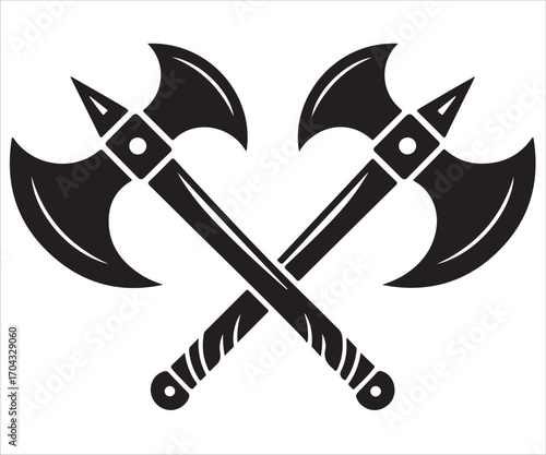 Silhouette of two crossed medieval battle axes symbol of warrior strength power weapon heritage combat tradition defense military courage ancient history emblem illustration