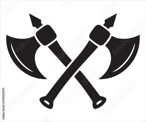 Crossed medieval battle axes silhouette emblem design