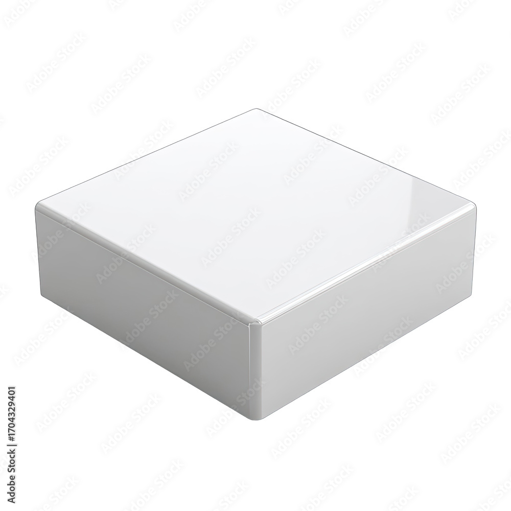 Fototapeta premium A solid, white, square, rectangular block. Its smooth, glossy surface reflects light