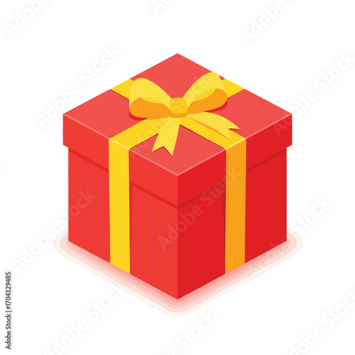 Vector illustration of red gift box with yellow ribbon