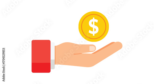 Vector illustration of hand holding a golden coin with dollar sign