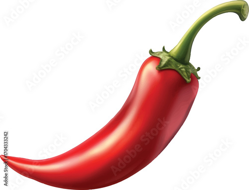 Shiny Red Chili Pepper with Green Stem and Leaves on White Background red pepper hot pepper