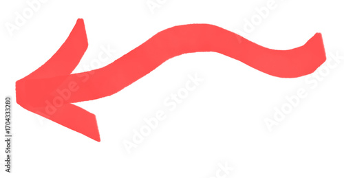 Simple red arrow curves on a black backdrop, pointing left with a fluid motion.