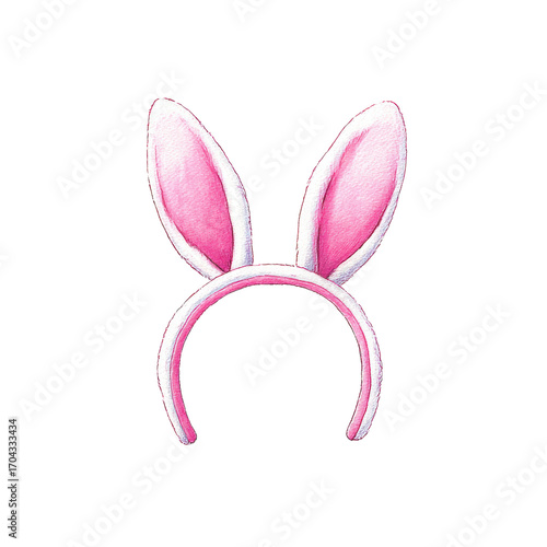 Pink bunny ears headband on black background, cut out