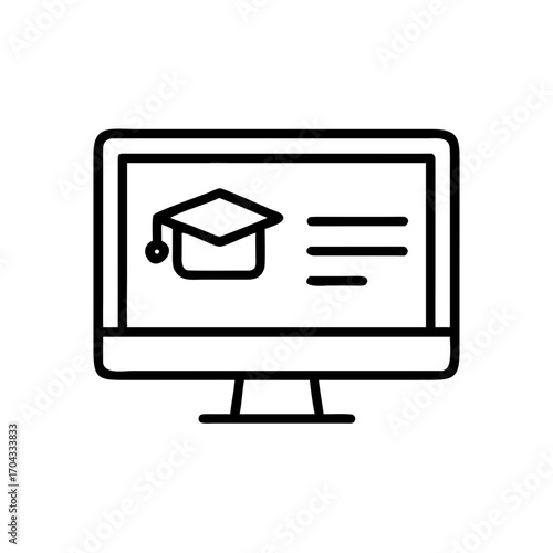 Computer screen displaying graduation cap and educational content  