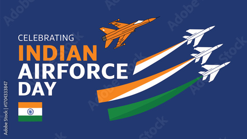 Vector art of indian air force day celebration with fighter jets leaving trails of indian flag colors, symbolizing national spirit and aerial might