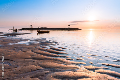 Scenic panorama of Sanur beach at sunrise, Bali, Indonesia