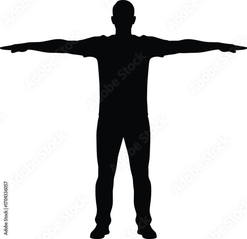 Silhouette of Man with Arms Outstretched Wide Vector Illustration