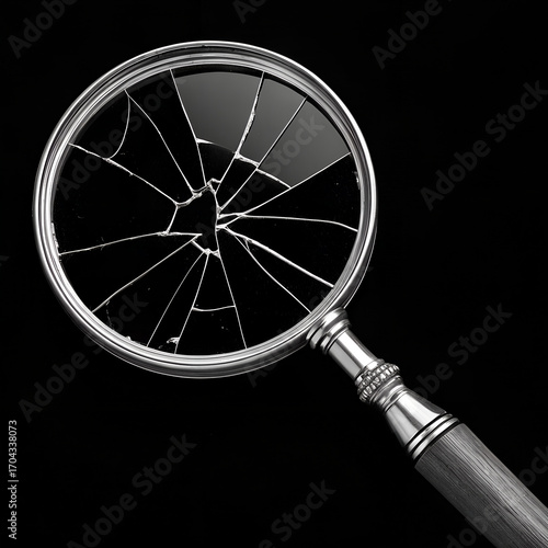 magnifying glass with lemon , Damaged Magnifying Tool,Cracked Lens Magnifier,Broken Magnifying Glass